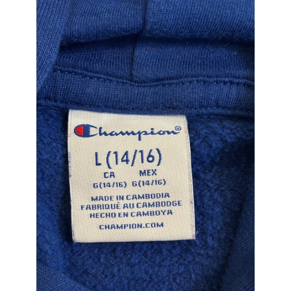 Champion Boys Blue Pullover Hoodie Script Logo Fleece‎ Sweatshirt Large 14/16